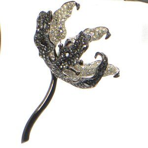 Kenneth Jay Lane KJL Gunmetal Large Crystal Lily Flower Pin Brooch